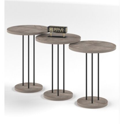 Gold Falez Terra Gordion Yuvarlak Suntalam Metal Ayaklı Modern Zigon Sehpa Seti 34 cm ve 22 cm - Görsel 4