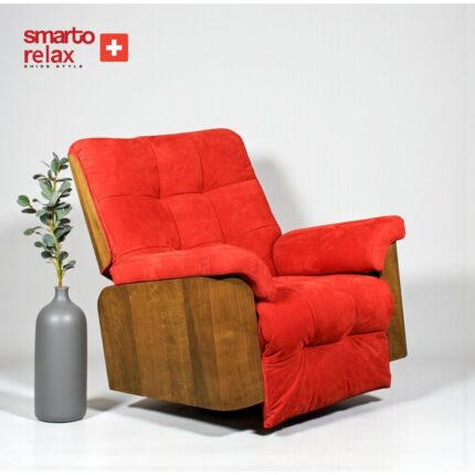 Smarto Relax TV Koltuğu Berjer – Madrid Serisi, Elektrikli Kademeli Ergonomik Tasarım, kirmizi Deri Döşeme, USB Şarj, Doğal Ahşap Panel, Kontrol Panelli, Dekoratif Tekli Koltuk (Salon/Oturma Odasi) - Görsel 2