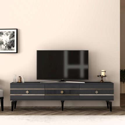 Cantek Dizayn Lenoract 180CM Tv Sehpası Antrasit-Gümüş