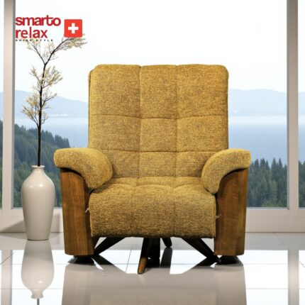 Smarto Relax TV Koltuğu Berjer – Sicilya Serisi, Döner Mekanizmalı, Ergonomik Tasarım, Bukle (Bouclé) Polyester Kumaş, Doğal Ahşap Panel, Dekoratif Tekli Koltuk (Salon/Oturma Odası)(Kahverengi)