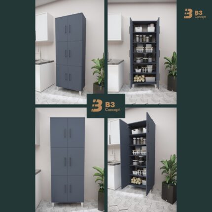 B3 Concept B3CONCEPT Geniş Hacimli 6 Kapaklı 6 Raflı Çok Amaçlı - Kolay Kurulum - Mutfak Balkon Banyo Erzak Kiler Dolabı - Görsel 2