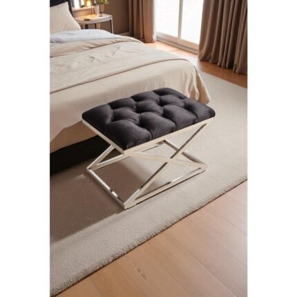 Fursimo Delano x Bench Puf – 40 x 60  cm  Krom Metal Ayaklı, Babyface Kumaş, 44  cm  Yükseklik - Görsel 3