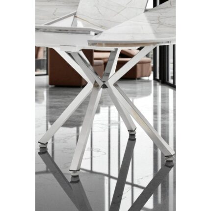 Fursimo Arhor Serisi 100 x 100 Açılabilir Lak Panel Beyaz Mermer Desen Masa - Krom Ayak - Görsel 5