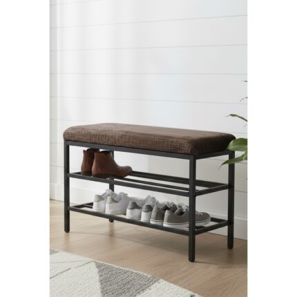 Lumodi Mobilya Lotus Metal Modern Ayakkabılık, Bank, Yatak Ucu, Organizer, Oturak,puf 3 Katlı 30X70 Keten Kumaş - Görsel 3