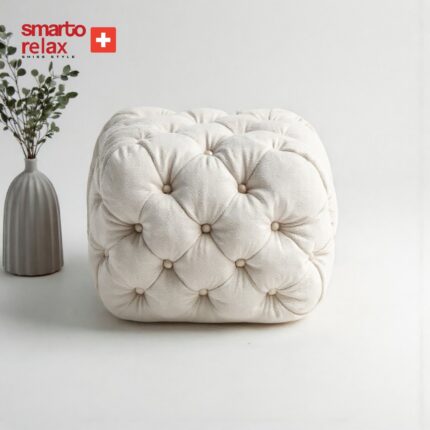 Smarto Relax Swiss Style Puf Zinal Ayaksız Kapitoneli Kare 45x45 cm  baby face Dekoratif  Kapitoneli Dekoratif puf(Ekru) - Görsel 3