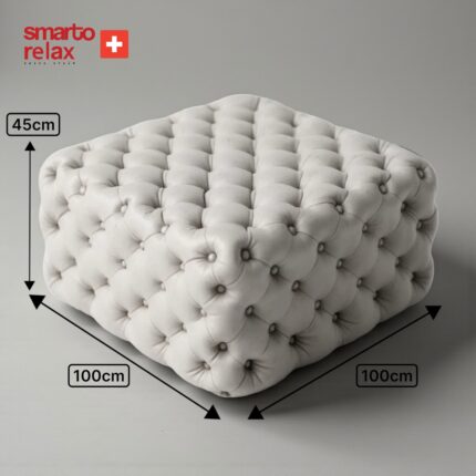 Smarto Relax  Swiss Style Puf Poschiavo Ayaksız Kapitoneli baby face Dekoratif 100x100x45 cm Ayaksız Kapitoneli Dekoratif puf(Ekru) - Görsel 3