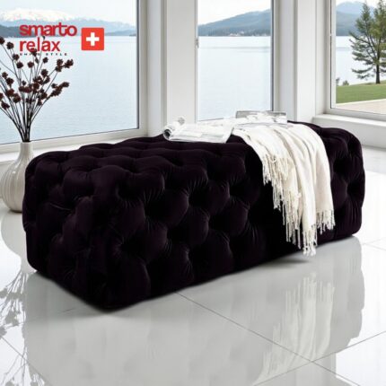 Smarto Relax Swiss Style Puf Soglio Ayaksiz Kapitoneli 100x100x45 Puf Ayaksız Kapitoneli Dekoratif puf(Siyah)