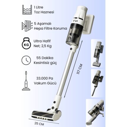 Yui DS17 Pro Max Şarjlı Dikey Süpürge Dc Motor Hepa Filtre 3 Kademeli Hız Ayarı