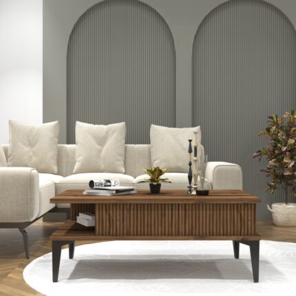 Cool Home Marin Orta Sehpa , Ceviz , Çizgi Desenli , Raflı - Görsel 3