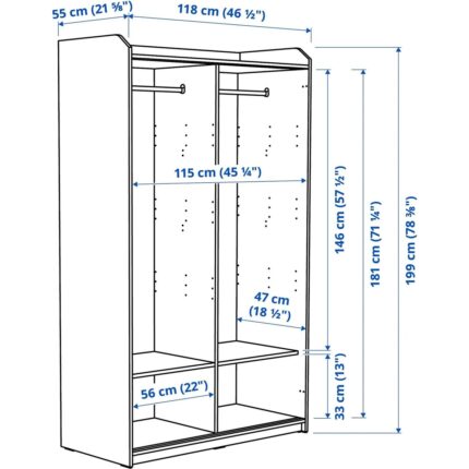 IKEA Hauga Sürgü Kapaklı Gardırop Beyaz 118 x 55 x 199 Cm - Görsel 2