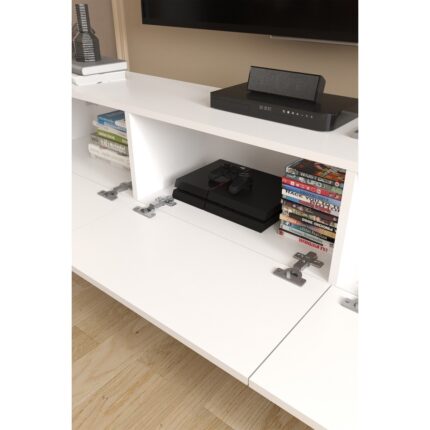 Bofigo Tv Ünitesi Tv Sehpası Düşer Kapaklı Tv Ünitesi Televizyon Sehpası 180 cm Marvel Beyaz - Görsel 4