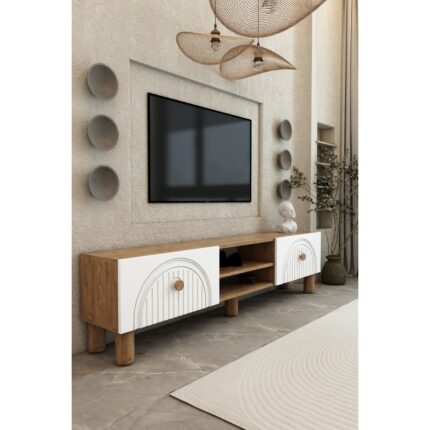 İzco Design Bohem 150 cm 2 Kapaklı Raflı Tv Ünitesi – Mdf Membran Kapaklı Modern Tv Sehpası - Görsel 3