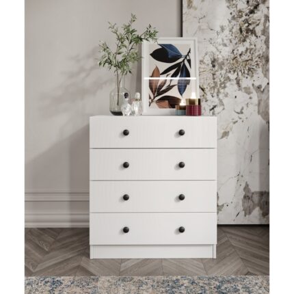 %100 Mdf Moriva 4 Çekmeceli Şifonyer – 90X80X47 cm Kurulum Animasyonu-Teleskopik Ray- 40 cm Çekmece Derinlik