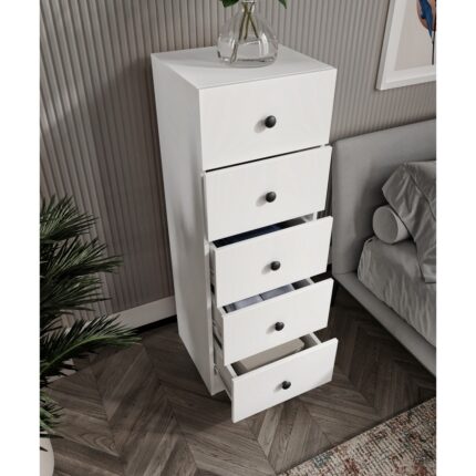 %100 Mdf Moriva  5 Çekmece Şifonyer Soft Beyaz 132 Cm-Animasyonlu - Görsel 5