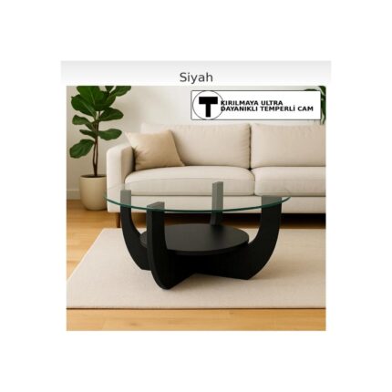 İms Zigon Dünyası Star Modern Ahşap Orta Sehpa-Cam Üst Yüzeyli 75X45 cm Şık ve Dayanıklı Tasarım