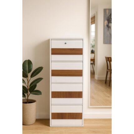 4 Lü Ahşap Desenli Metal Ayakkabılık Karlı Home