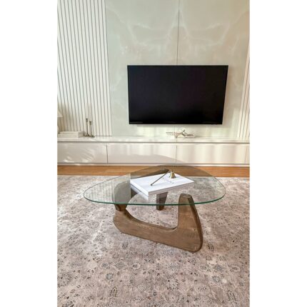 Effe Yapı Dekor Orta Sehpa - Ceviz Renkli Asimetrik Model 90X65 cm ( Temperli Cam )