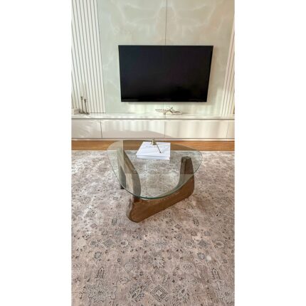 Effe Yapı Dekor Orta Sehpa - Ceviz Renkli Asimetrik Model 90X65 cm ( Temperli Cam ) - Görsel 5