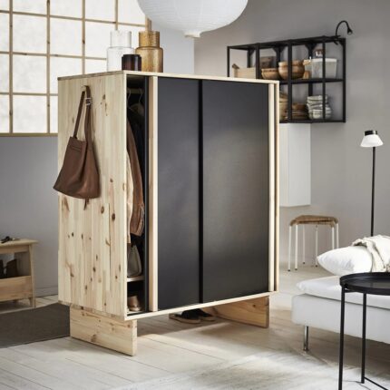 IKEA Glamberget Sürgü Kapaklı Gardırop Çam Siyah 117 x 63 x 150 Cm - Görsel 4