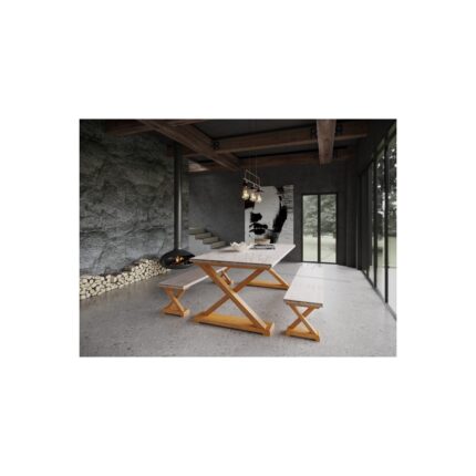 Raweyn Wood Perla Doğal Ahşap Mutfak Masası Takımı – El Işçiliği Beyaz Eskitme & Açık Ceviz (Masa +1 Bank)  6 Kişilik - Görsel 4