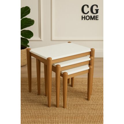 Cg Home Ada Zigon Sehpa Üçlü Lüx %100 Ağaç Lake Boyalı Sehpa - Görsel 2