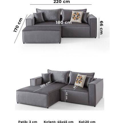 Edsy Home Arven Köşe Koltuk Takımı Antrasit - Görsel 4