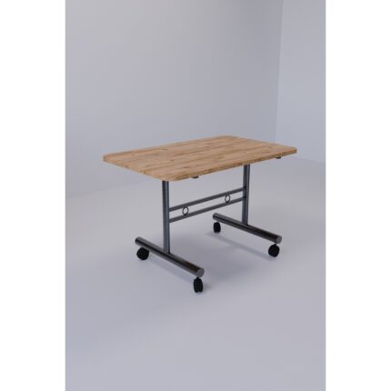 Modilab Tekerlekli Orta Sehpa Ahşap Metal Tasarım Çam Traverten Renk Taşınabilir Kullanışlı Dekoratif Modern - Görsel 5