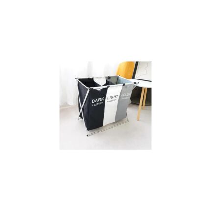 Home 3 Bölmeli Katlanabilir Çamaşır Sepeti – Siyah, Beyaz ve Gri Renklerde, Dayanıklı ve Şık Tasarım, Makinede Yıkanabilir Kumaşlı, Alüminyum Gövdeli, 64X42X58 cm Boyutlarında - Görsel 5