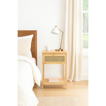 Meturas Bambu Rattan Komodin | Tek Çekmeceli Doğal Ahşap Yan Sehpa Dekoratif 36X34X58 cm - Görsel 2