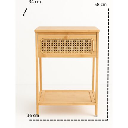 Meturas Bambu Rattan Komodin | Tek Çekmeceli Doğal Ahşap Yan Sehpa Dekoratif 36X34X58 cm - Görsel 5