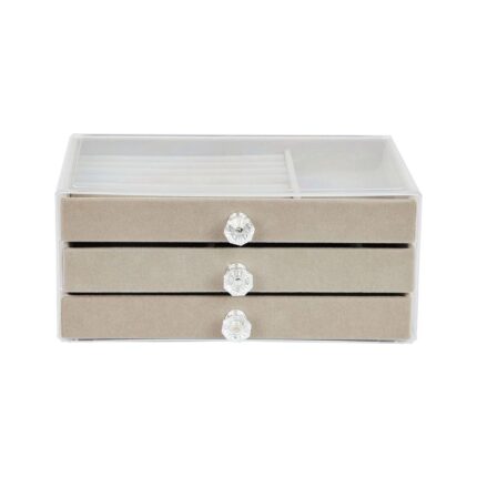 Alvo Store Modern Gri 3 Çekmeceli Takı Bijuteri Mücevher Kutusu Organizer Düzenleyici Şeffaf 13 x 23 x 10 cm - Görsel 5
