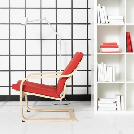 IKEA Poang Sallanan Koltuk Ekru Bej Vissle Kırmızı Alçak Arkalıklı - Görsel 5