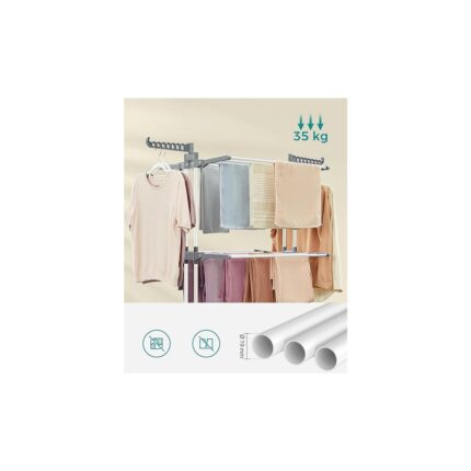 Misda Store Çamaşır Kurutma Makinesi, Stand Kurutma Makinesi 4 Kademeli, Kanatlı Elbise Havalandırması, Katlanır Kanatlar, Tekerlekli, Kolay Montaj, Beyaz - Görsel 4
