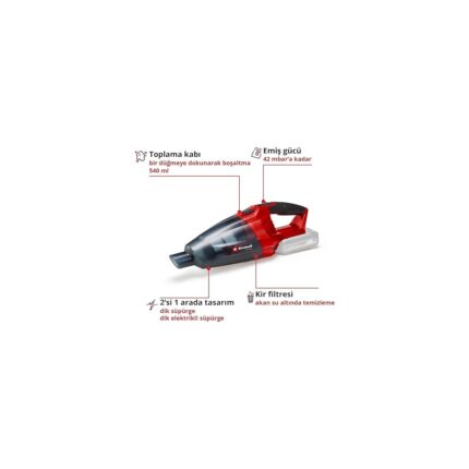 Akülü El Süpürgesi Te-Vc 18 Li-Solo Power X-Change (18V, 42 Mbar Emiş Gücü, 540 ml Toz Haznesi, 3 Başlık, Uzatma Aparatı, Duvar Askısı Dahil, Akü Dahil Değildir) - 2347120 - Görsel 3