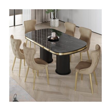Canisa Galya Serisi Lak Panel 90X168 Sabit Sonata Mutfak Masa Takımı 6 Sandalye