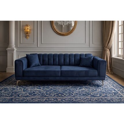 Perla Sofa Ekonomik Velar Üçlü Koltuk Lacivert - Görsel 4