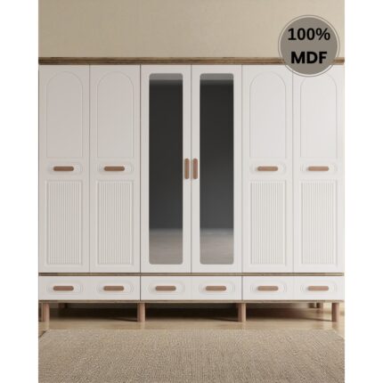 Comiet Perry 6 Kapaklı Aynalı Çekmeceli Mdf Gardırop