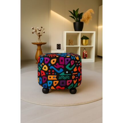 Pufo Dekoratif rahat ve konforlu puf - çok renkli -  gürgen ayaklı -  yuvarlak puf - çok amaçlı kullanım - modern bench