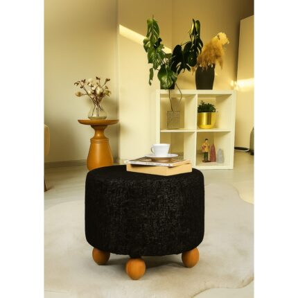 Pufo Dekoratif rahat ve konforlu puf - siyah renkli -  gürgen ayaklı -  yuvarlak puf - çok amaçlı kullanım - modern bench - Görsel 2