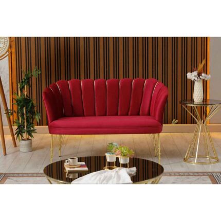 Garden House Zentro Kırmızı Kumaş Metal Gold Ayaklı Ofis Koltuk Takımı Çay Seti Koltuk Takımı - Görsel 2