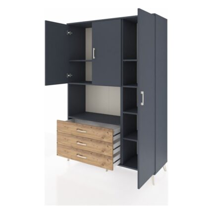 Dienni Hyperion Dolap 7 Raflı 3 Çekmeceli 3 Kapaklı 132X44X195 Antrasit-Antrasit/çam - Görsel 3