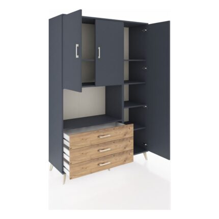 Dienni Hyperion Dolap 7 Raflı 3 Çekmeceli 3 Kapaklı 132X44X195 Antrasit-Antrasit/çam - Görsel 5