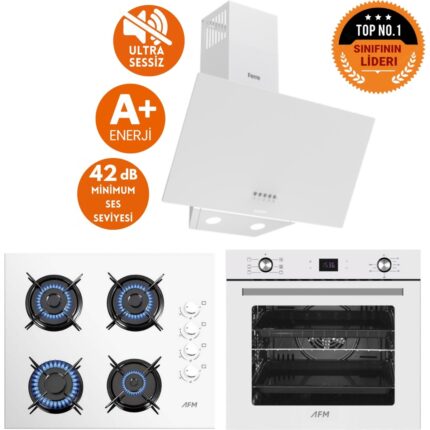 Ferre ve AFM TECH MARKALI / SESSİZ  Beyaz Cam Turbolu Ankastre Set ( D087-SA + FM2201 + FM7701 )
