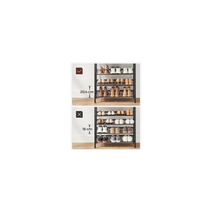Mena Rise Ayakkabı Rafı 5 Katlı Ayakkabı Dolabı Açık Ayakkabı Rafı Ayakkabı Rafı 75 x 28 x 93 cm Çantalar Için Büyük Yüzey Giriş Koridoru Metal Endüstriyel Tasarım Siyah LBS038B01 - Görsel 2