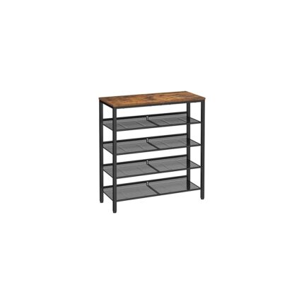 Mena Rise Ayakkabı Rafı 5 Katlı Ayakkabı Dolabı Açık Ayakkabı Rafı Ayakkabı Rafı 75 x 28 x 93 cm Çantalar Için Büyük Yüzey Giriş Koridoru Metal Endüstriyel Tasarım Siyah LBS038B01 - Görsel 3