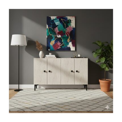 Ceneyra KA1205BT- Pella Konsol, Tv Sehpası, Çok Amaçlı Dolap 120CM Beyaz-Traverten