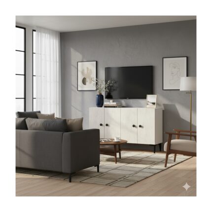 Ceneyra KA1205BT- Pella Konsol, Tv Sehpası, Çok Amaçlı Dolap 120CM Beyaz-Traverten - Görsel 4