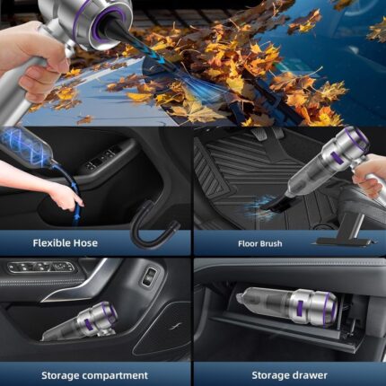 Azurtech Araba Süpürgesi Yüksek Güç - 22000PA Taşınabilir Araba Vakumları 4'ü 1 Arada Basınçlı Hava Duster & Hava Üfleyici & Pompa Elle Tutulan Vakum Arabalar Için Fırçasız Motorlu Akülü Ev Ofis - Görsel 3