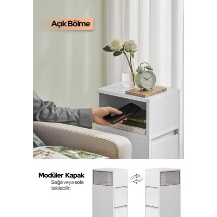 Mobilya Pratik Alve Dar Komodin – 2 Çekmeceli, Değiştirilebilir Açık Bölmeli Yan Sehpa Yatak Odası & Oturma Odası Minimal Tasarım - Görsel 3