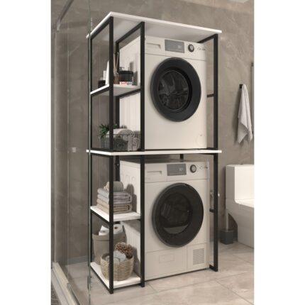 Bofigo Çamaşır Makinesi Dolabı Kurutma Makinesi Dolabı Metal Banyo Dolabı Mısra Beyaz - Görsel 3